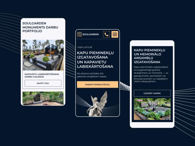 Individuāla dizaina mājaslapas mobilie ekrānuzņēmumi augstas klases pieminekļu ražotājam