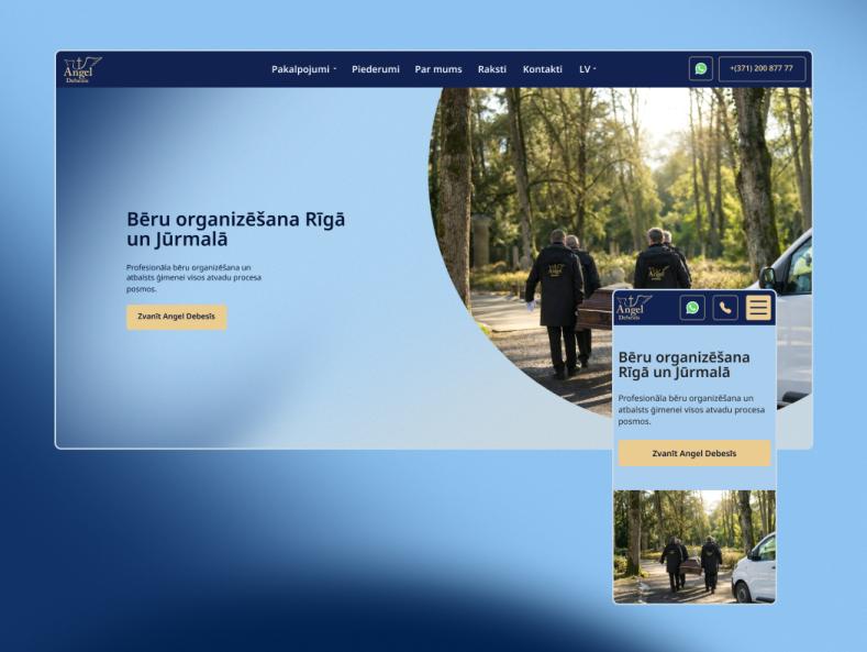 Labi optimizētas apbedīšanas biroja mājaslapas ekrānuzņēmuma piemērs konkurētspējīgā tirgū