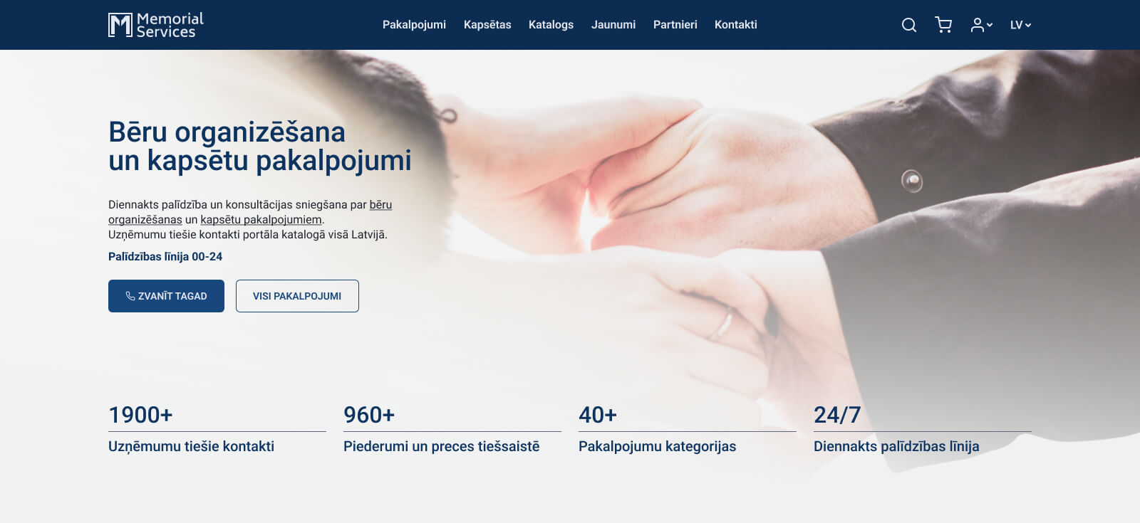 Ekrānuzņēmums no Memorial Services mājaslapas Galvenās lapas Krievu valodā