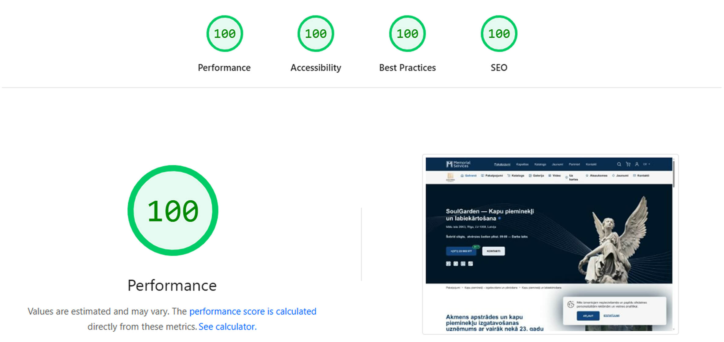 Memorial Services Website shown an outstanding performance and SEO Memorial Services Website and the Google Page Speed Insights shown an outstanding performance and SEO
