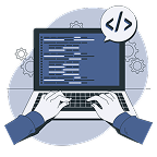 Image with programmers hands on a keyboard doing website coding