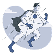 Sales booster Super Man with envelope and message